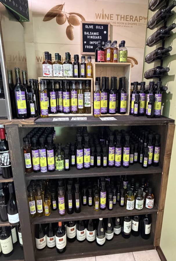 Imported Italian olive oils and balsamic vinegars at Wine Therapy